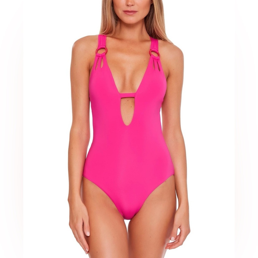 BECCA Hot Pink Plunge One-Piece Swimsuit